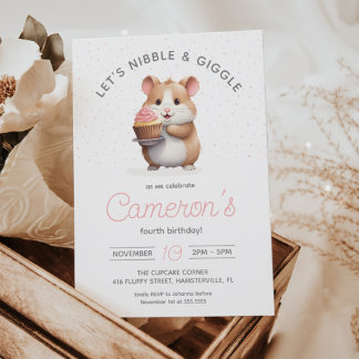 Invitation Sweet Hamster, Cupcake rose Anniversaire des enfan