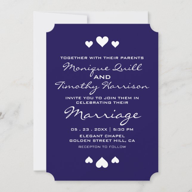 Invitation Sweet Hearts Royal Blue Mariage (Devant)