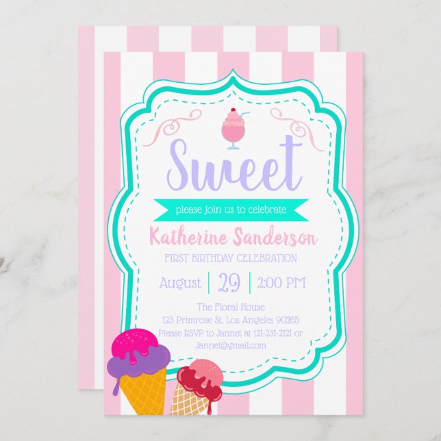 Invitation Sweet Ice Cream Baby Sprinkle Magasin de bonbons A (Devant / Derrière)