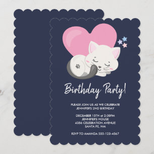 Invitation Sweet Kitty Chat Dormir avec un grand coeur Annive