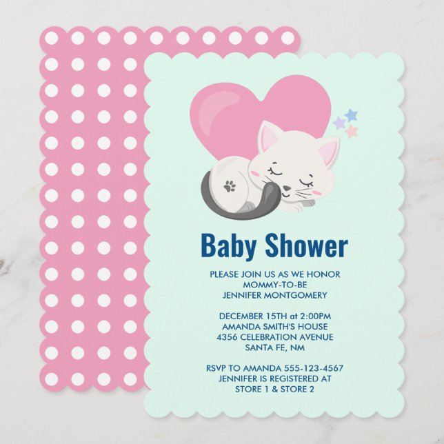 Invitation Sweet Kitty Chat Dormir avec une grande douche de  (Devant / Derrière)