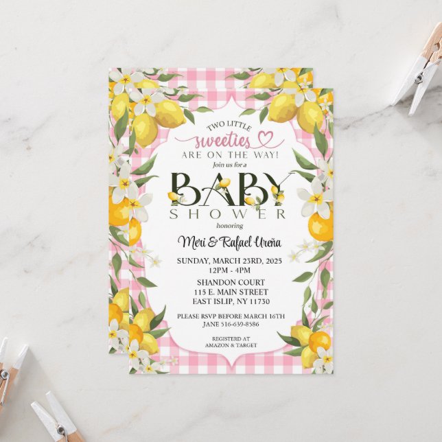 Invitation Sweet Lemon Bliss : Un Baby shower à retenir ! (Devant/Arrière en situation)