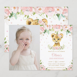 Invitation Sweet Lion Cub Blush Rose Floral Photo Anniversair