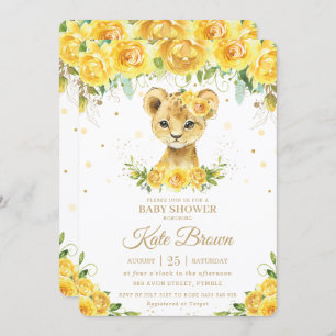 Invitation Sweet Lion Jaune Floral Gold Girl Baby shower
