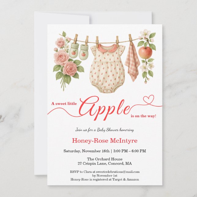 Invitation Sweet Little Apple Baby Shower | Fall Rustic Baby  (Devant)