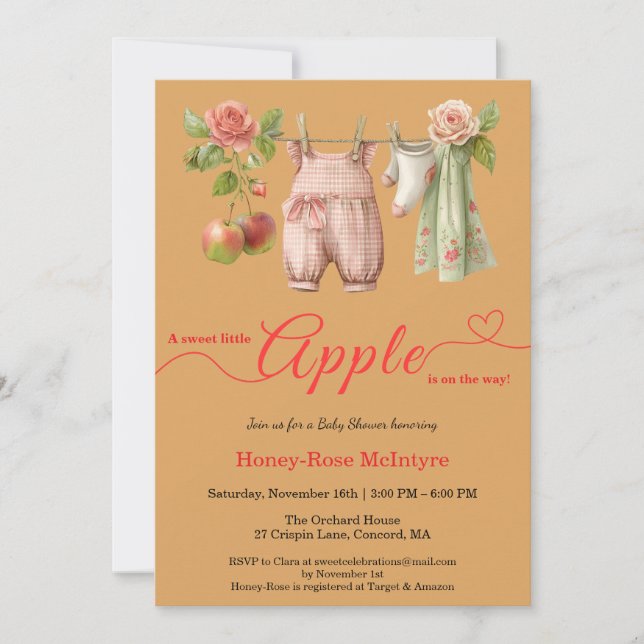 Invitation Sweet Little Apple Baby Shower | Fall Rustic Baby  (Devant)