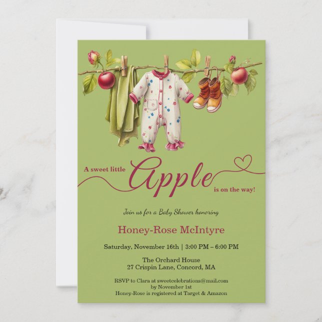 Invitation Sweet Little Apple Baby Shower | Fall Rustic Baby  (Devant)