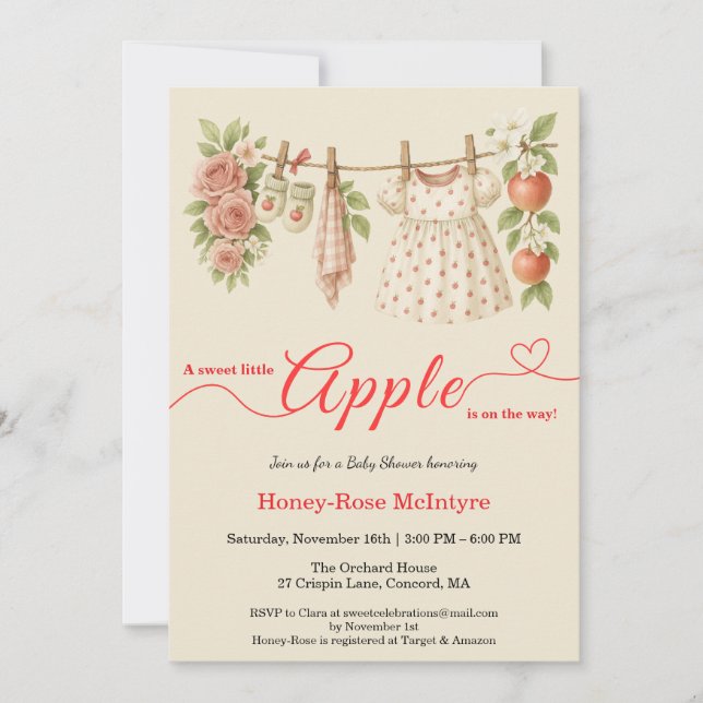 Invitation Sweet Little Apple Baby Shower | Fall Rustic Baby  (Devant)