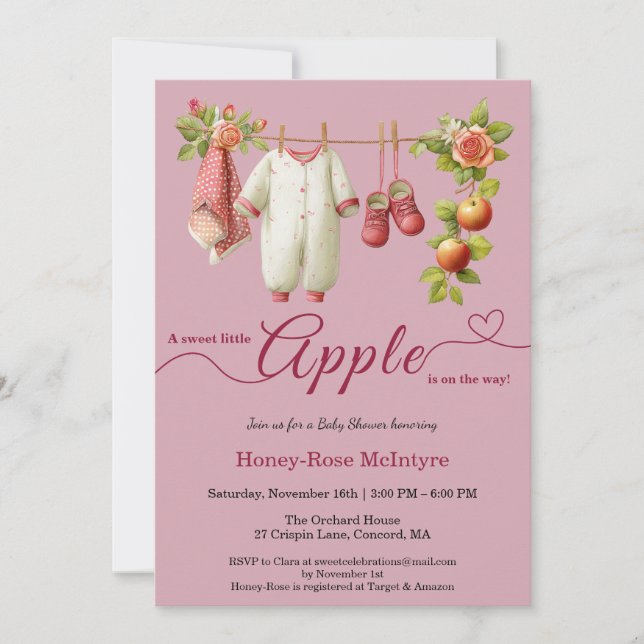 Invitation Sweet Little Apple Baby Shower | Fall Rustic Baby  (Devant)