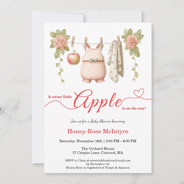 Invitation Sweet Little Apple Baby Shower | Fall Rustic Baby  (Devant)
