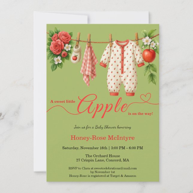 Invitation Sweet Little Apple Baby Shower | Fall Rustic Baby  (Devant)