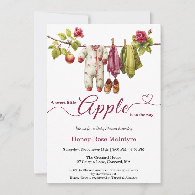 Invitation Sweet Little Apple Baby Shower | Fall Rustic Baby  (Devant)