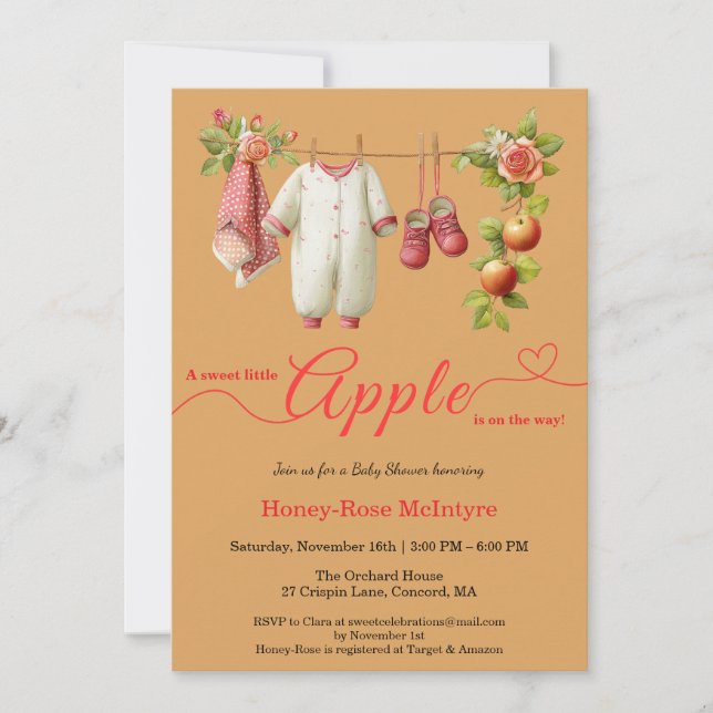 Invitation Sweet Little Apple Baby Shower | Fall Rustic Baby  (Devant)