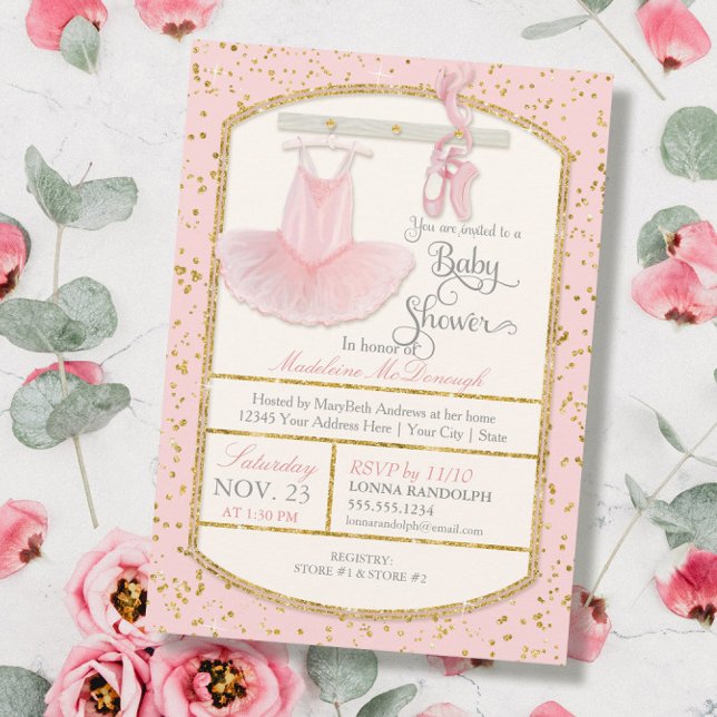 Invitation Sweet Little Ballerina Baby Girl Douche Or (Créateur téléchargé)