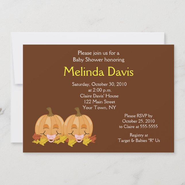 Invitation Sweet Little Citrouille 5x7 Automne Baby shower In (Devant)