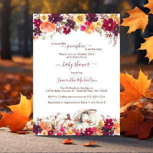 Invitation Sweet Little Citrouille Automne Baby shower floral