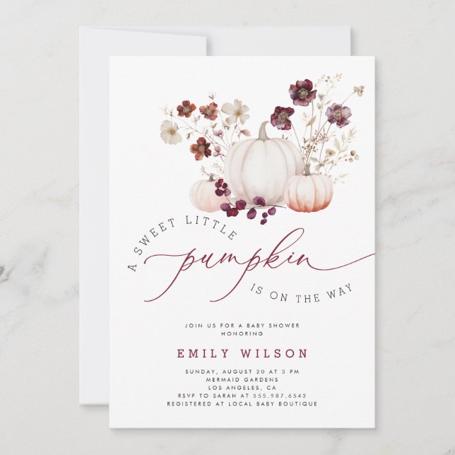 Invitation Sweet Little Citrouille Baby shower Fleur sauvage  (Devant)