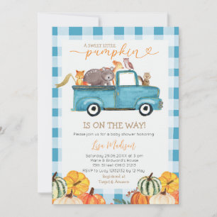 Invitation Sweet Little Citrouille Bleu En vichy Baby shower 