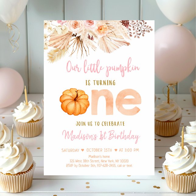 Invitation Sweet Little Citrouille Boho Premier anniversaire (Créateur téléchargé)