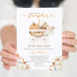 Invitation Sweet Little Citrouille Poussette Baby shower Flor