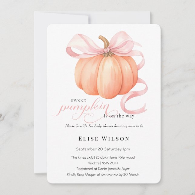 Invitation Sweet Little citrouille rose arc est en chemin (Devant)