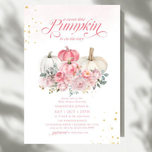 Invitation Sweet Little Citrouille Rose Floral Baby shower d'