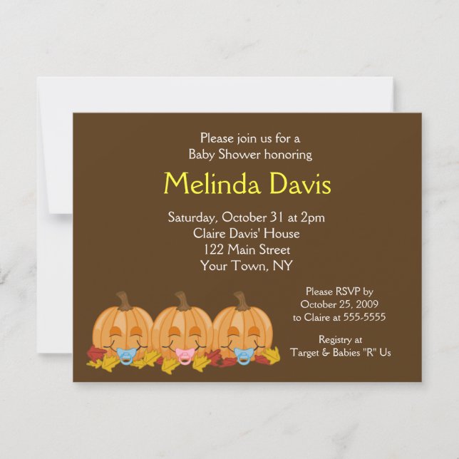 Invitation Sweet Little Citrouilles Automne Baby shower Invit (Devant)