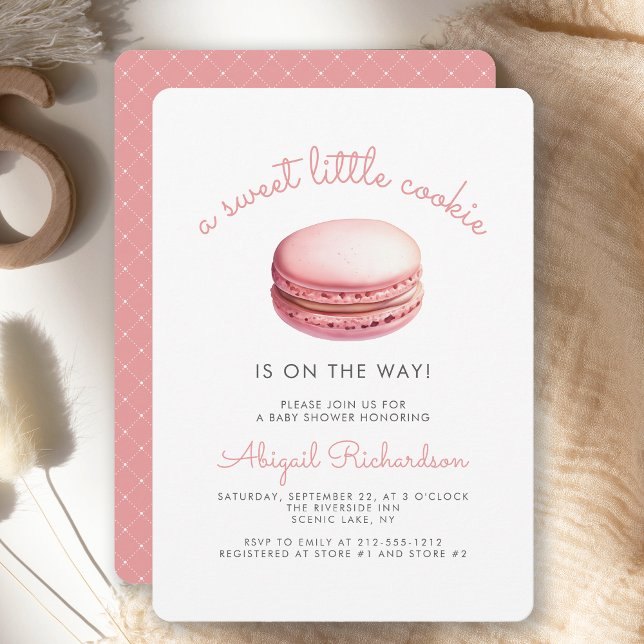 Invitation Sweet Little Cookie Macaron Baby shower fille rose (Créateur téléchargé)