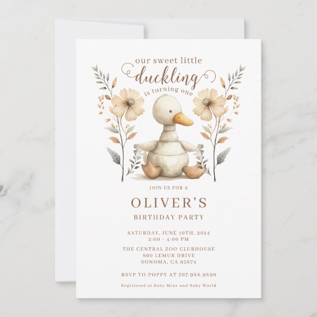 Invitation Sweet Little Duckling 1er anniversaire (Devant)