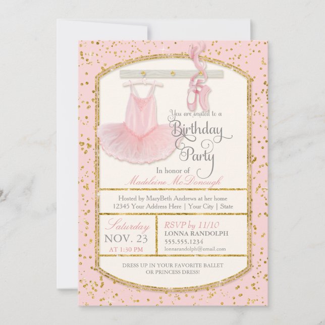 Invitation Sweet Little Girl Ballerina Ballet Anniversaire (Devant)