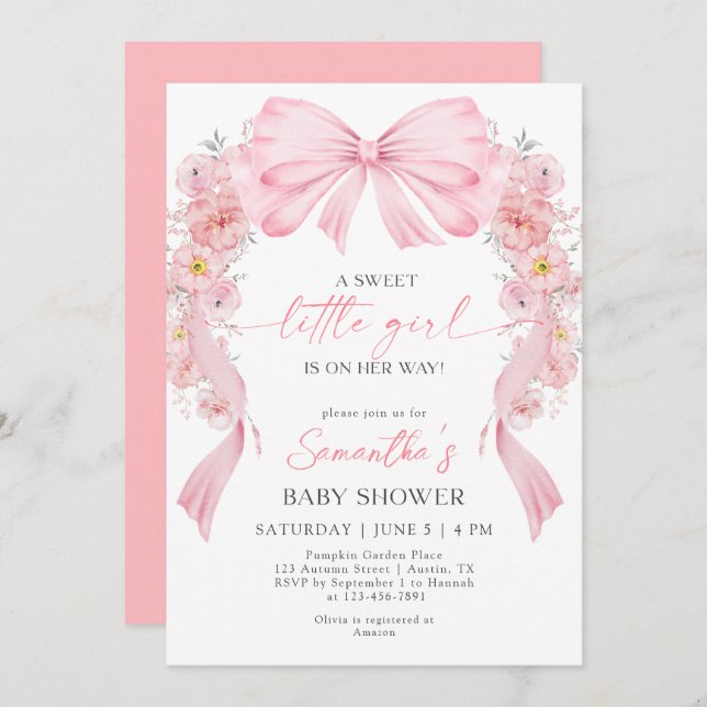Invitation Sweet Little Girl Coquette Baby shower d'arc flora (Devant / Derrière)