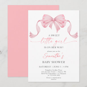 Invitation Sweet Little Girl Coquette Bow Baby shower frontal