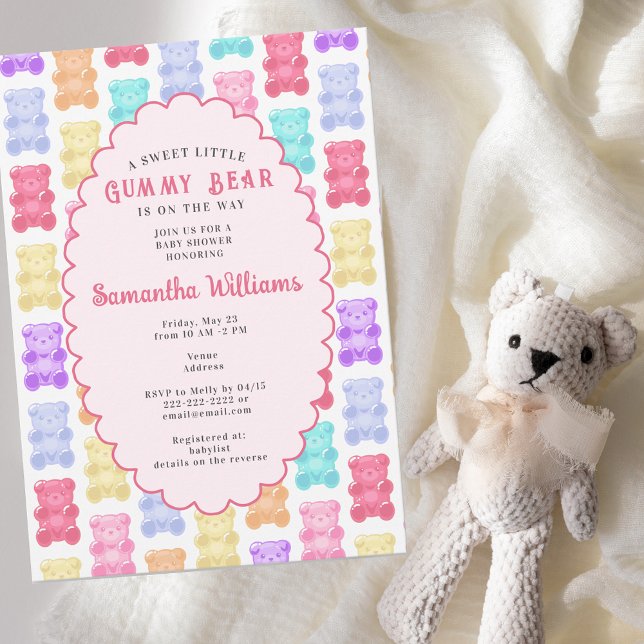 Invitation Sweet Little Gummy Bear Pastel Pink Baby Shower (Sweet Little Gummy Bear Pastel Pink Baby Shower Invitation Yokan Jelly Blush Gummy Bears Aesthetics)
