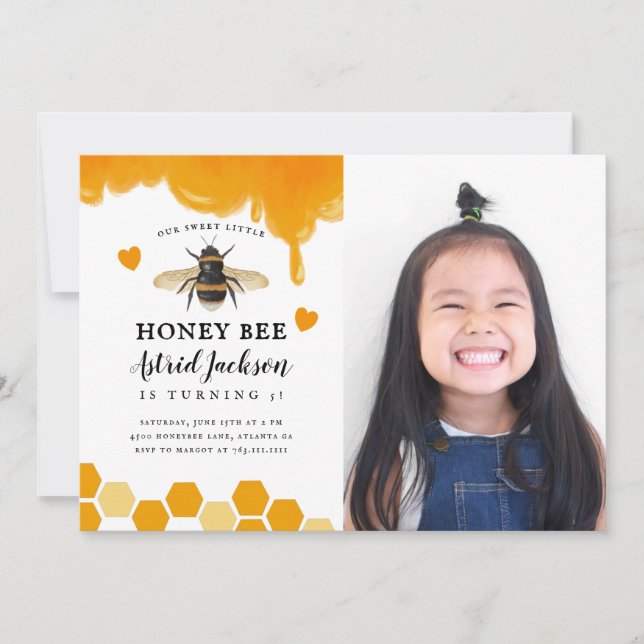 Invitation Sweet Little Honey Bee Anniversaire Photo (Devant)