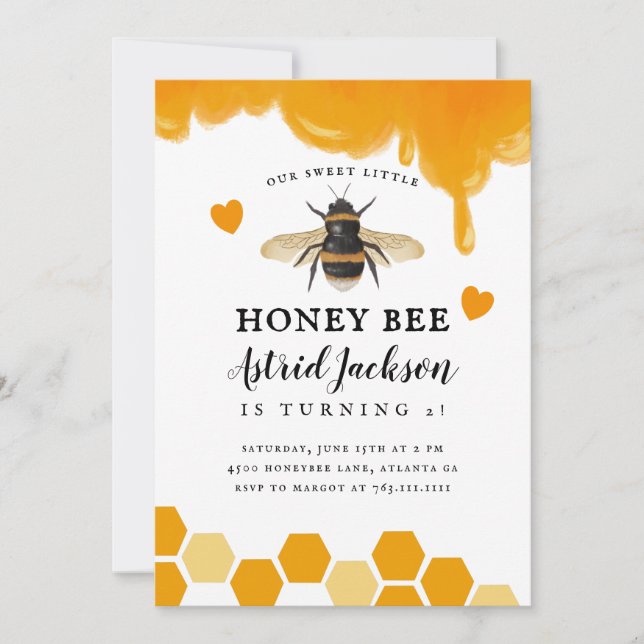 Invitation Sweet Little Honey Bee fête d'anniversaire (Devant)