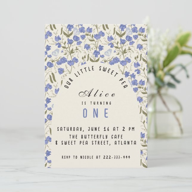 Invitation Sweet Little Pea fille premier anniversaire (Debout devant)