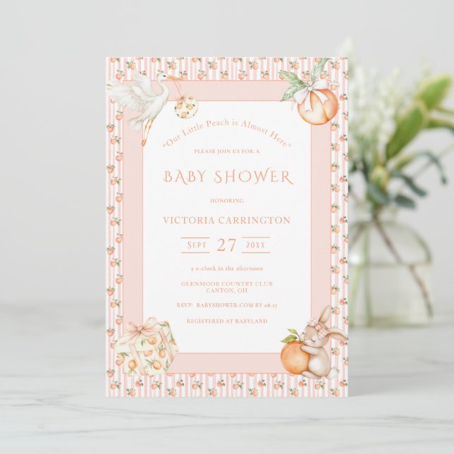 Invitation Sweet Little Peach Baby Shower (Debout devant)