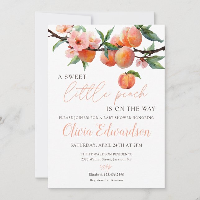 Invitation Sweet Little Peach Baby Shower (Devant)