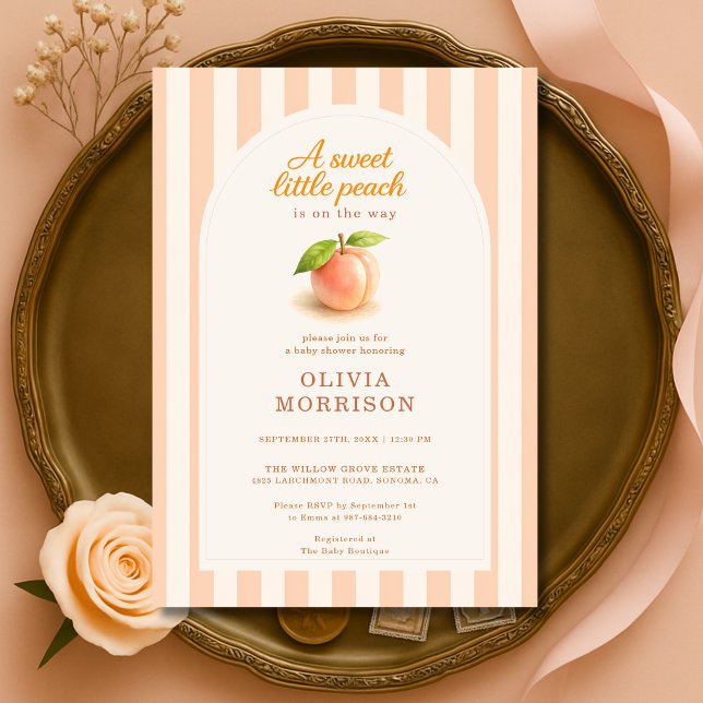 Invitation Sweet Little Peach Stripes Baby Shower (Créateur téléchargé)