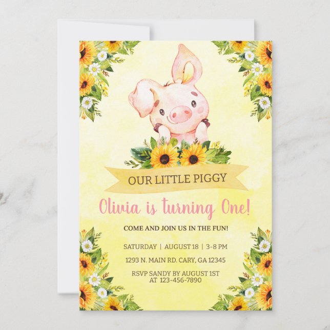 Invitation Sweet Little Piggy Pig Girl Anniversaire Invitatio (Devant)