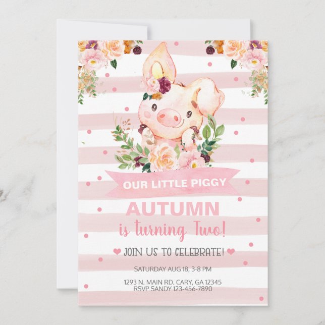 Invitation Sweet Little Piggy Pig Girl Anniversaire Invitatio (Devant)