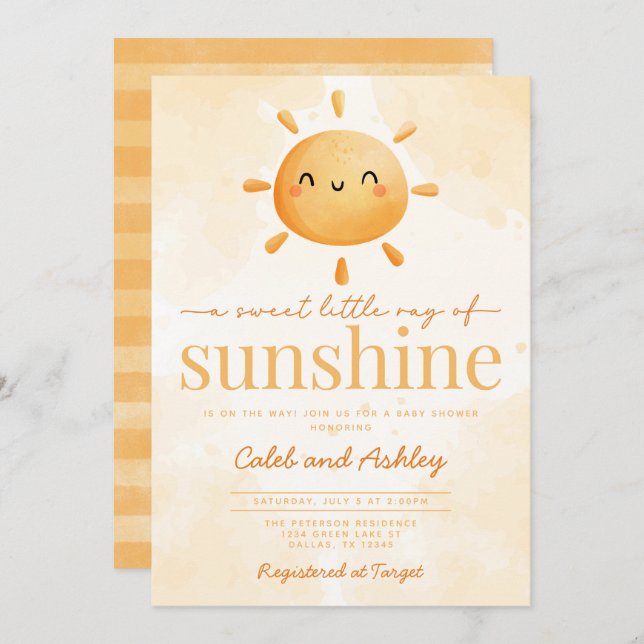 Invitation Sweet Little Ray of Sunshine Baby shower solaire (Devant / Derrière)