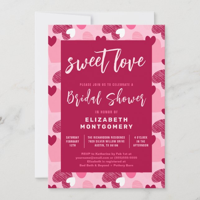 Invitation Sweet Love Coeur Motif Fête des mariées de Valenti (Devant)