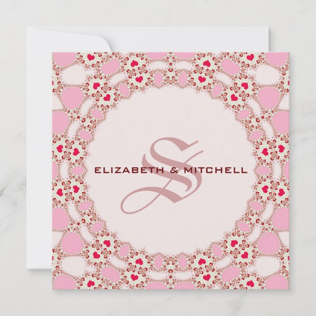 Invitation Sweet Love Hearts Dentelle Monogramme Mariage (Devant)
