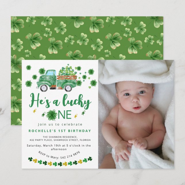 Invitation Sweet Lucky One Photo Anniversaire (Devant / Derrière)