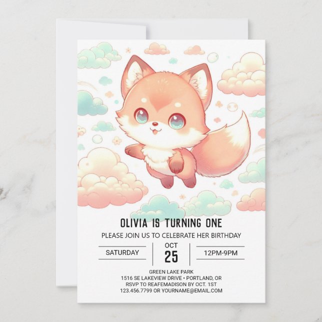 Invitation Sweet Majestic Fox 1er anniversaire (Devant)
