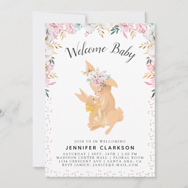 Invitation Sweet Mama & Baby Bunnies Welcome Baby (Devant)
