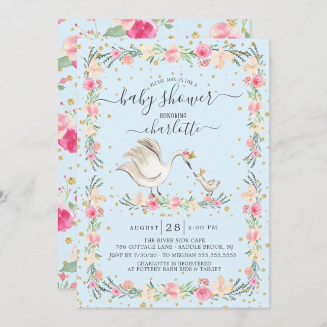 Invitation Sweet Maman & Baby Swan Baby shower (Devant / Derrière)