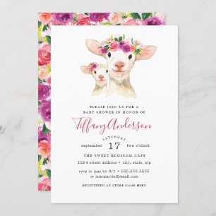 Invitation Sweet Maman Et Bébé Lamb Baby shower Floral