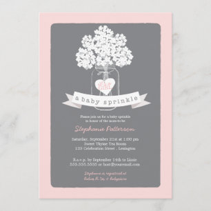 Invitation Sweet Mason Jar Rose   Saupoudrer de bébé gris